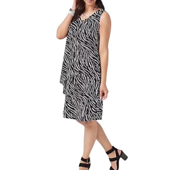 Susan Graver Plus Size Shift Dress Layered Zebra Print Flowy Size 2X NWOT - Picture 1 of 9